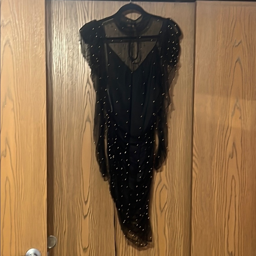 Elegant Black Sheer Dress with Beaded Details